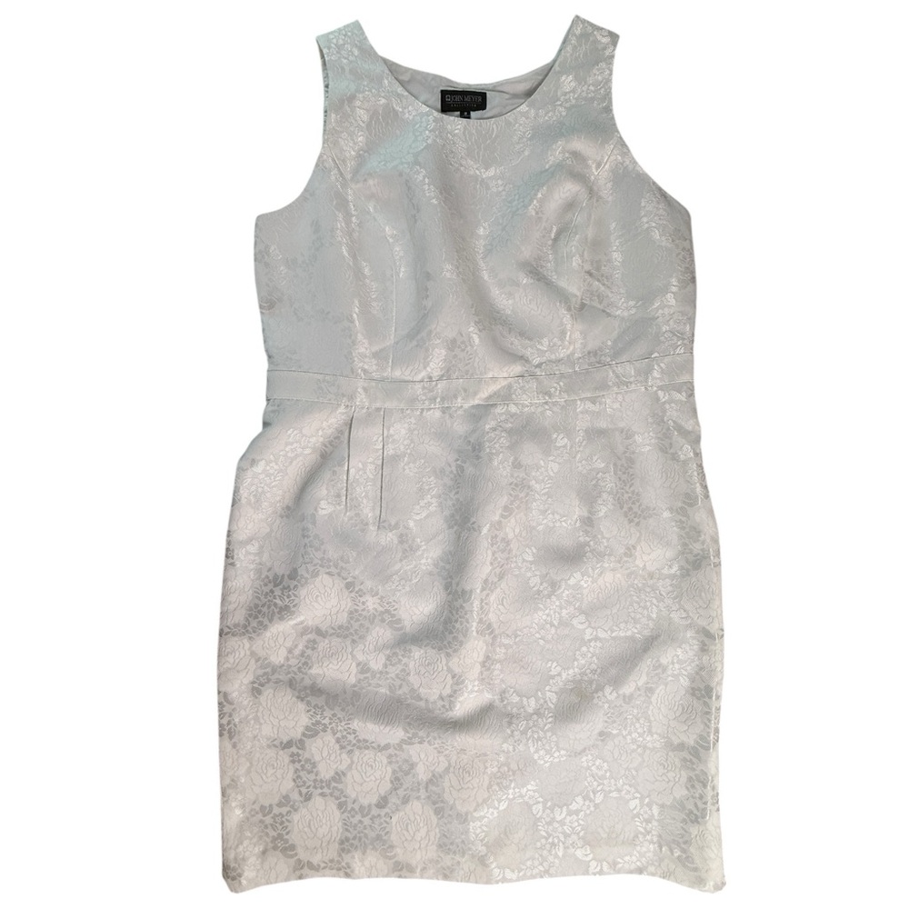 John Meyer Collection Plus Size Jacquard Floral Textured White Formal Dress - Picture 2 of 15
